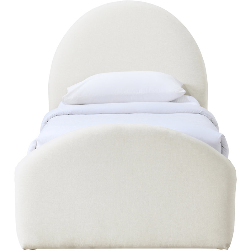 Chiu Chenille Fabric Upholstered Trundle Bed, Cream Chenille Fabric