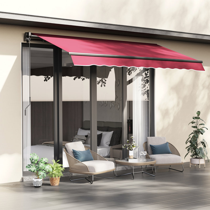 Auvent de jardin 10 pi x 8 pi - rouge Et eau - Tissu, manivelle manuelle, cadre en aluminium pour terrasse, auvent rouge pour balcon. Eau. Cadre. Manivelle. Convient aux balcons. Fixation multi-surfaces. Soleil réglable