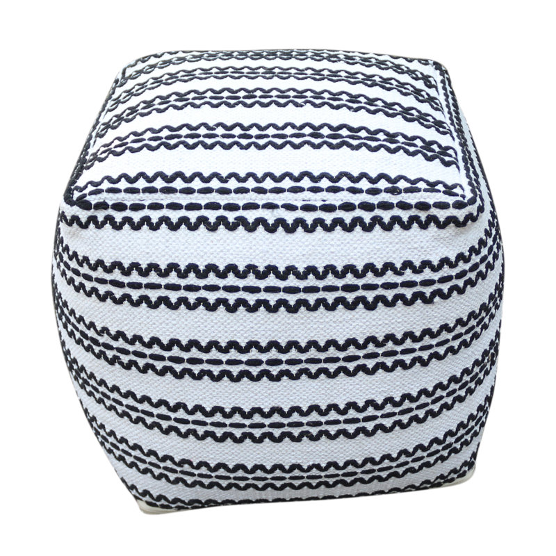Pouf en tissu fabriqué à la main Lani, naturel avec noir