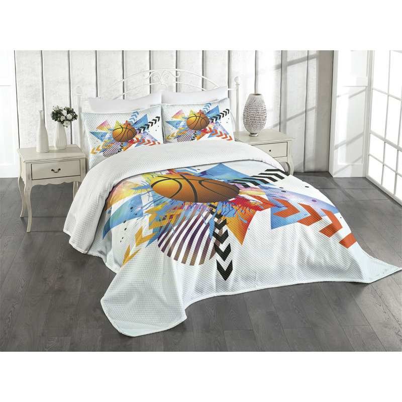 Ensemble de couvre-lit Ambesonne Sports Basketball Zigzag, Couvre-lit pour très grand lit + 2 taies décorat