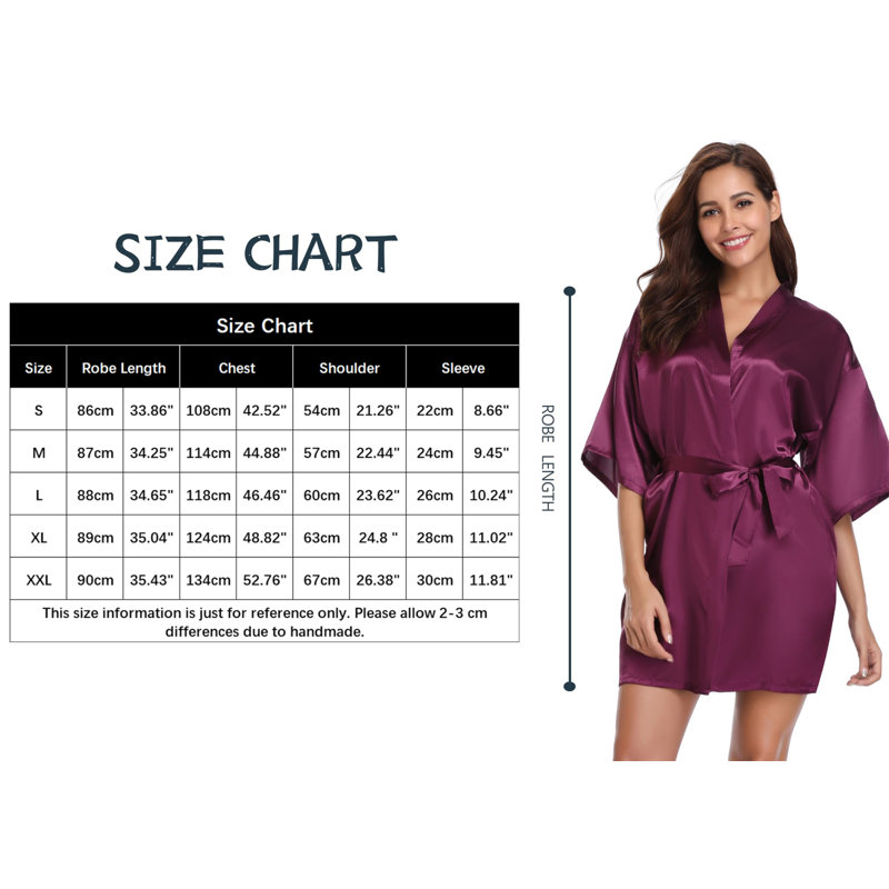 Renta Satin Above Knee Bathrobe, S, Purple