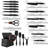 19-Piece Stainless Steel Kitchen Knife Set, Built-in Knife Sharpener, Dishwasher Safe, Ergonomic Non-Slip Handles, 6 Steak Knives, Black