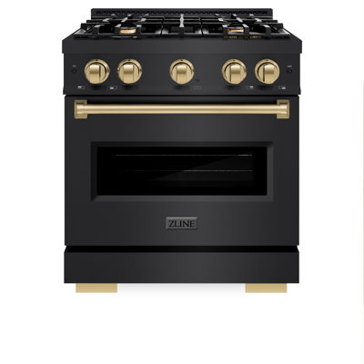 ZLINE Autograph Edition 30 in. 4.2 cu. ft. Classic Gas Range with 4 Burner Cooktop and Convection Gas Oven in Black Stainless Steel and Accents