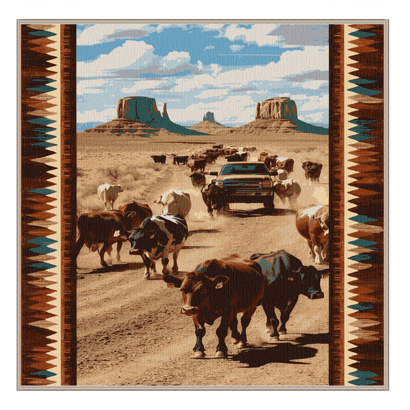  Washable Cattle Drive Southwestern Area Rug, Square 3'
