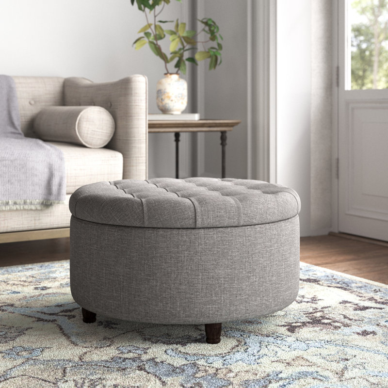Upholstered Ottoman, Brown Floral, Brown Wood