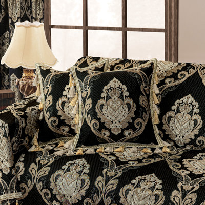 Housse de coussin 1 pièce en jacquard noir 20 po x 20 po, housse de coussin décoratif avec pampilles pour canapé, canapé, salon, chambre à coucher