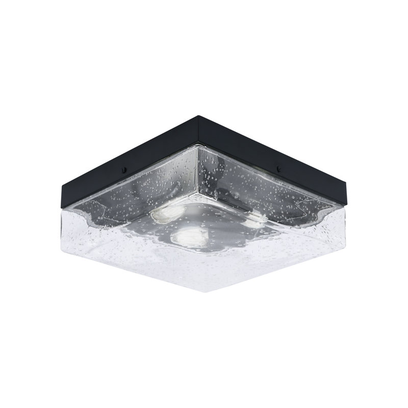 12" Flush Mount, 3-Bulbs, Shown With Glass, Clear Seeded, Matte Black