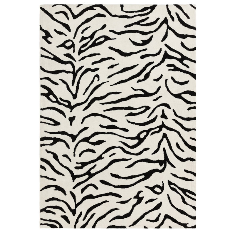 Alaisdair Tiger Animal Print Black/White Rug, Rectangle 200 x 290 cm