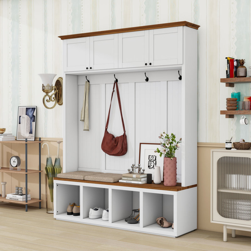 4-in-1 Hall Tree with Bench, Hooks and Cabinets