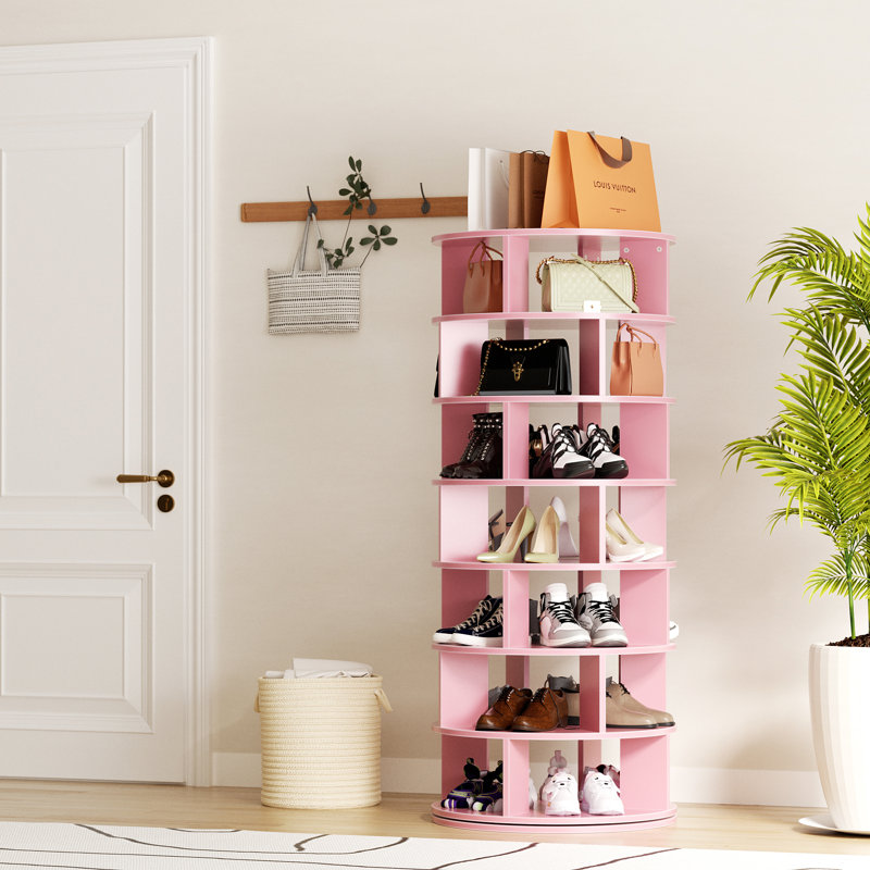 7-Tier Shoe Rack,32 Pairs-Rotating Shoe Storage Shelf, Pink