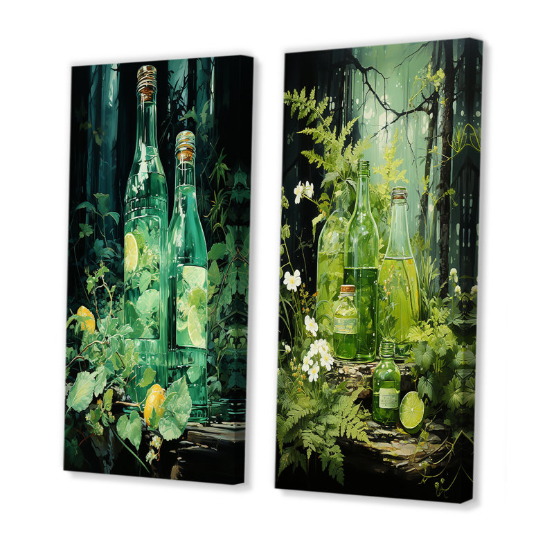 «Green Bottled Melody», ensemble d'art mural sur toile, Toile tendue, H 40 po x l 41 po