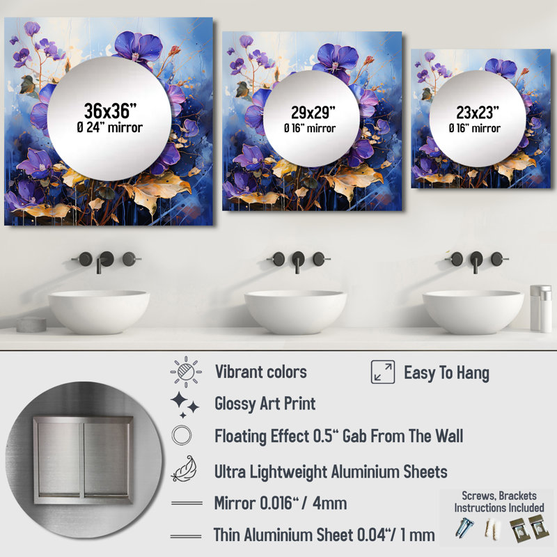 Miroir mural de salon Kenlay - Violets, 29 po x 29 po