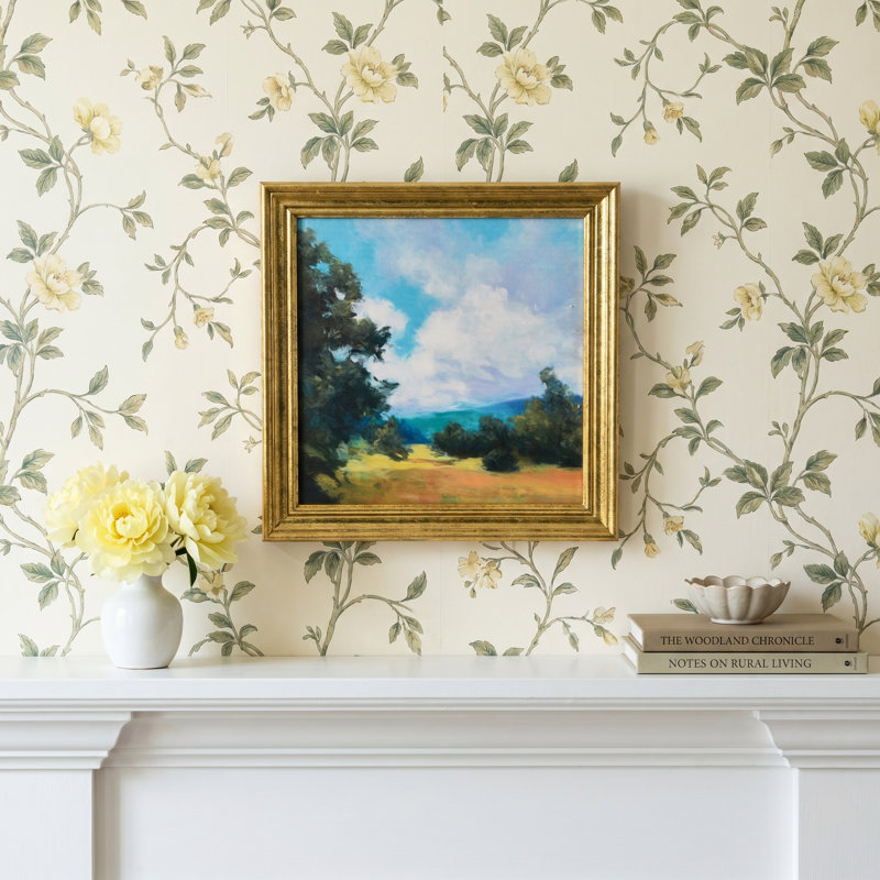 " Watercolor Nature Landscape With Solid Wood Frame "