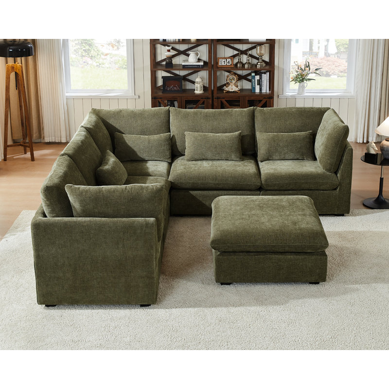 V Shape Chenille Oversized Modular Sofa Extra Deep Cloud Sectional Couch With Ottoman Chaise Fsc Certified Fluffy Corner Sofa