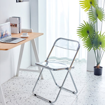 Clear Transparent Folding Chair Office Chair Meeting Chair Dinning Chair Coffee Store Chair  Set Of 2 Plastic Living Room Seat