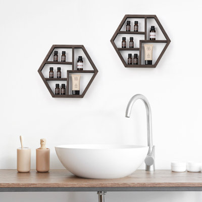 Ensemble de 2 tablettes murales à huile essentielle hexagonales murales brun rustique