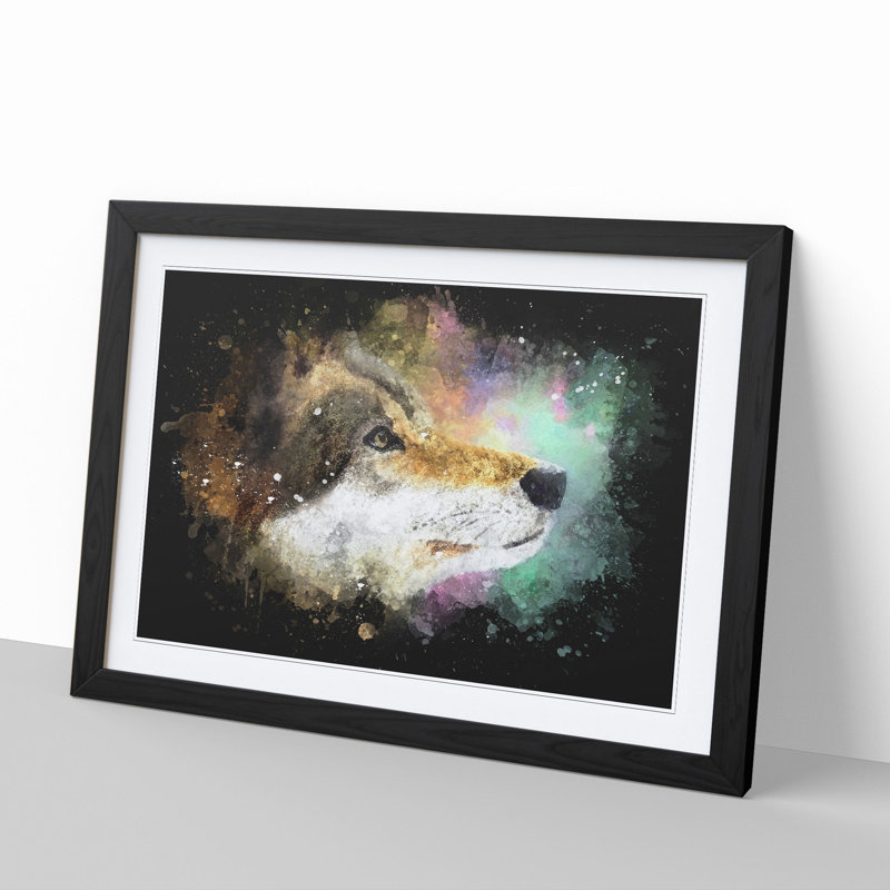 Abstract Wolf Vol.1 Paint Splash - Picture Frame Graphic Art, Black, 65cm H x 90cm W x 2cm D