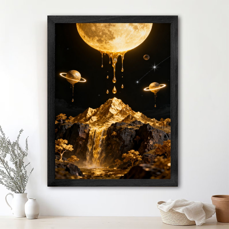 Noir encadré rétro Le luxueux flot de l'imprimé encadré de style rétro Golden Secret, H 37 po x l 25 po