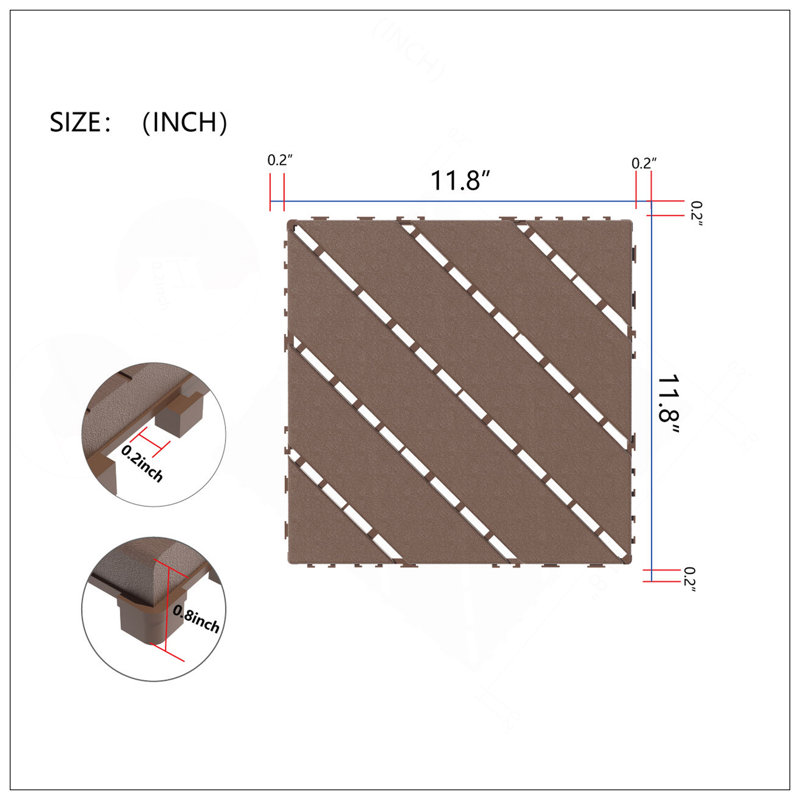 Carreaux de terrasse en plastique emboîtables, paquet de 44, 12 po x 12 po, imperméables et durables pour une utilisation extérieure et intérieure