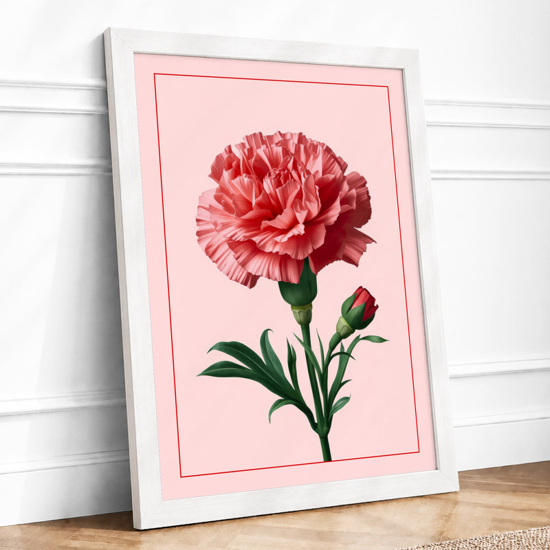 Pink Carnation Botanical - Framed Print, A3 - 42.0 x 29.7 cm, White
