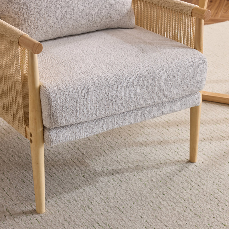 Masson Chenille Accent Chair Armchair With Pillow, Light Gray Chenille