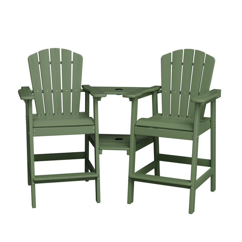 Wolak HDPE Outdoor Adirondack Chair Set With Table, Light Green