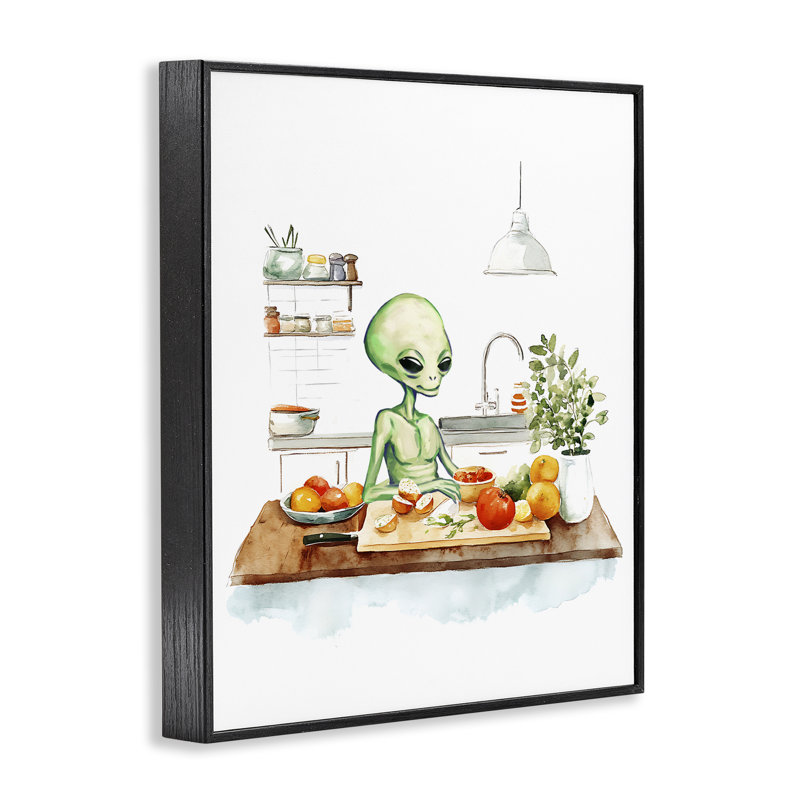 «Alien Kitchen in Kitchen», estampe numérique, design par Lil 'Rue, Giclée encadrée noir minuit, H 14 po x l 11 po