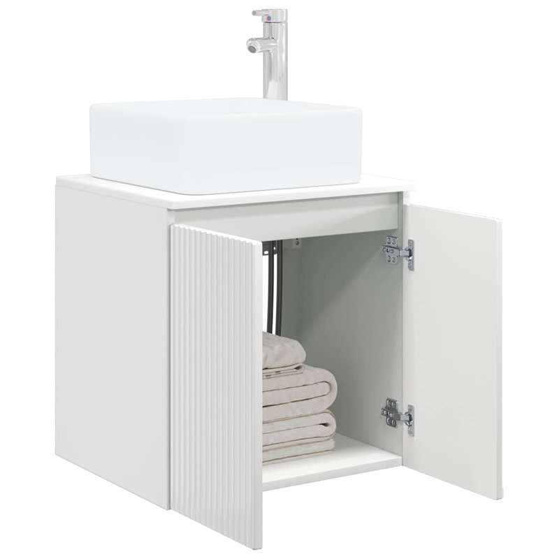Single Bathroom Vanity with Ceramic Basin, High Gloss White