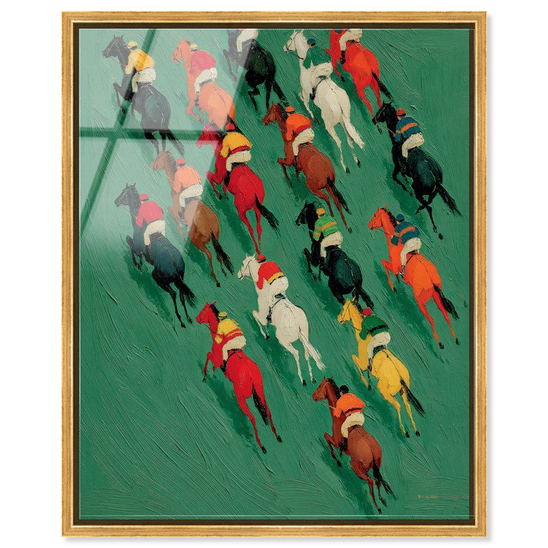 Courses de chevaux I Impression acrylique encadrée Décoration murale pour dortoir par, H 26 po x l 22 po, Encadrement doré
