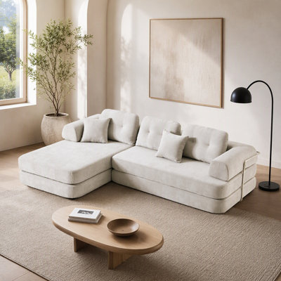 Canapé de 104 po sans os, canapé modulaire compressé avec méridienne, canapé modulaire à assise profonde et canapé modulaire en chenille avec mousse à mémoire de forme, sans assemblage requis