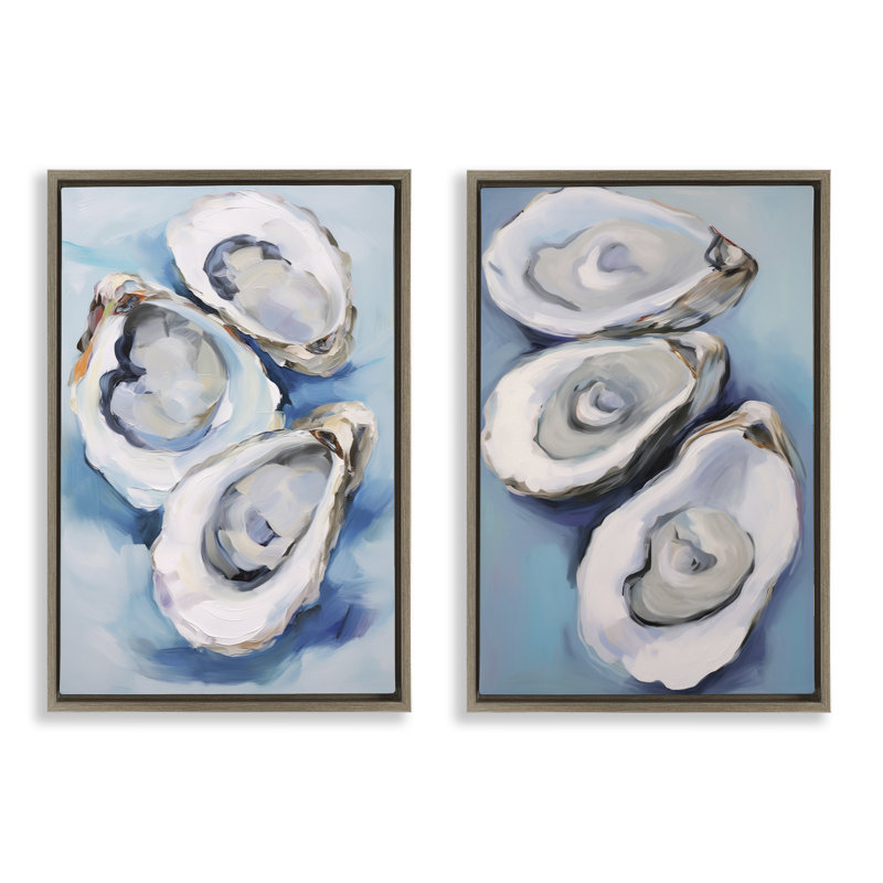 «Oysters on the Half Shell», ensemble de 2 toiles flottantes encadrées par Petal Prints Design, H 31 po x l 21 po