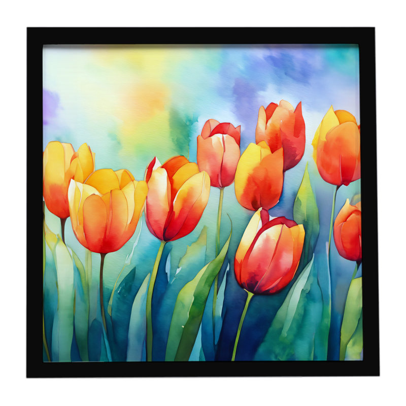 Tulipes dans l'aquarelle, impression sur métal encadrée