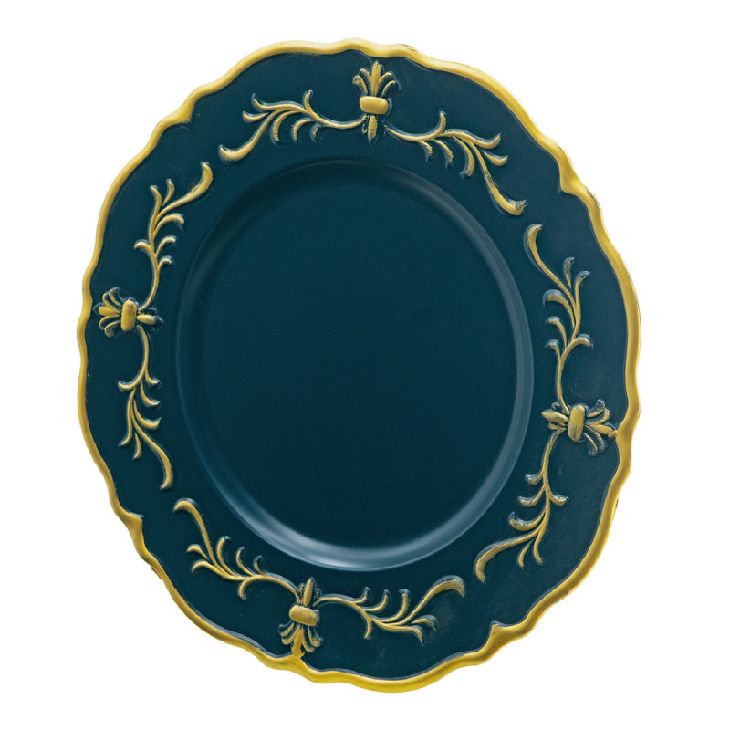 Ensemble de 8 assiettes en plastique Fleur De Lis - bleu / or