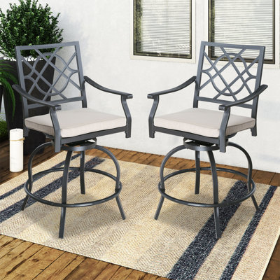 Airic Powder Coated Steel Outdoor 27'' Counter Stool with Cushion