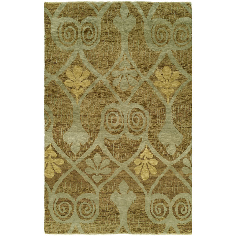 Wool Floral Area Rug in Brown, Rectangle 2' x 3'
