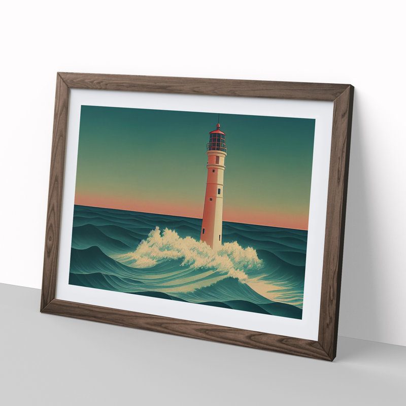 Art Deco Lighthouse Vol.1 1 Piece Single Picture Frame Wall Art, 46cm H x 64cm W x 2cm D, Walnut Framed