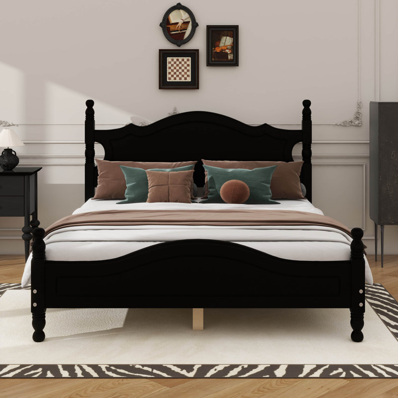 Base de lit plateforme en bois durable, Noir, Lit double