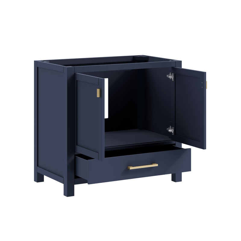 Modero 36" Single Bathroom Vanity with Top, Navy Blue, Gold, Cala White Marble