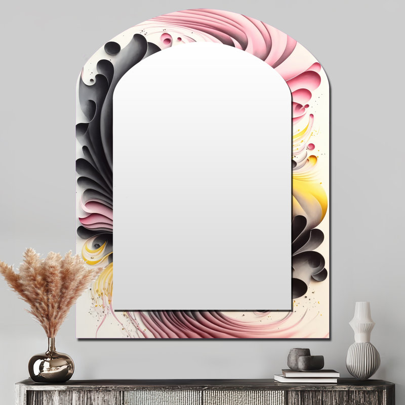 Multi-Color Paint Swirl I - Abstract Spirals Asymmetrical Unique Mirror, Pink Arch Large Wall Mirror, Printed Metal Art