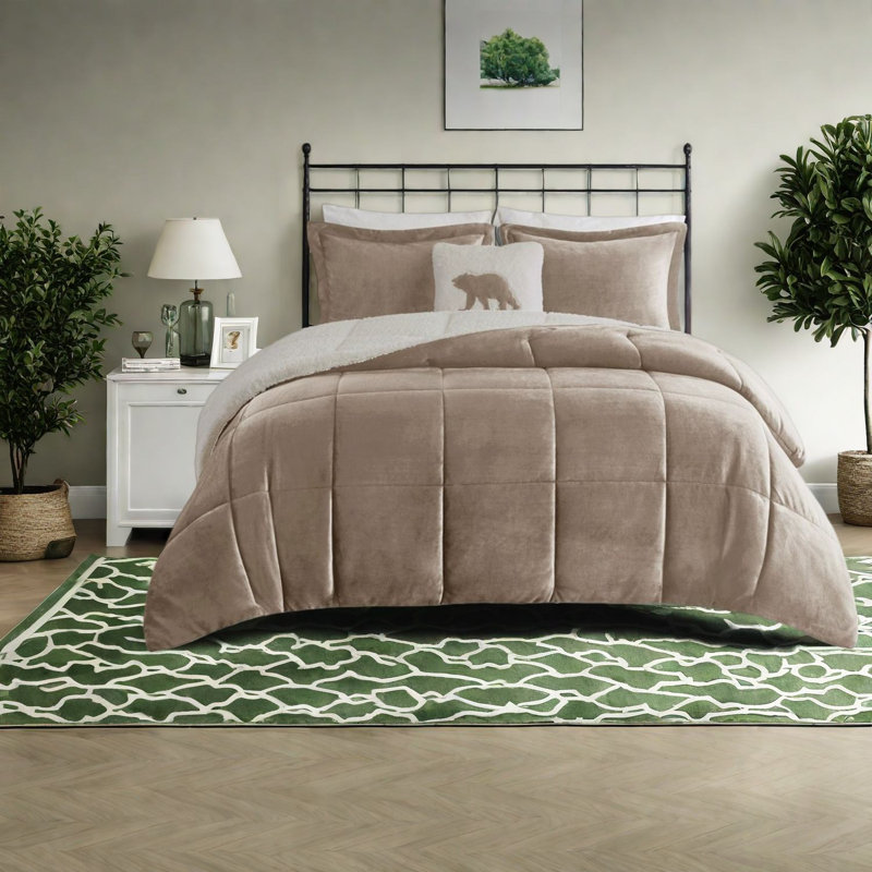 Ensemble de literie ultra-doux en peluche à Sherpa, polyester hypoallergénique, style chalet rustique, parfait pour les chambres confortables