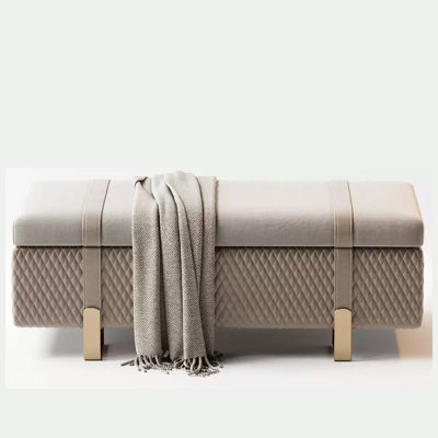 Italian Modern Upholstered Storage Ottoman with Diamond Pattern by HOBULT