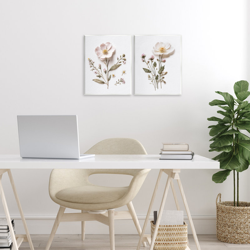 Ensemble de 2 plaques murales Minimal Pressed Flowers