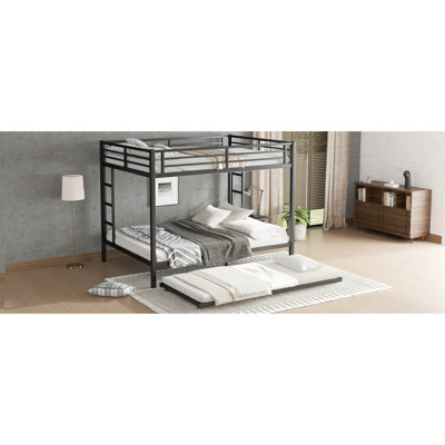 Grand lit superposé noir en métal avec lit gigogne - Structure solide, faible bruit, lattes robustes peu encombrantes, fonctionnement silencieux, configuration efficace