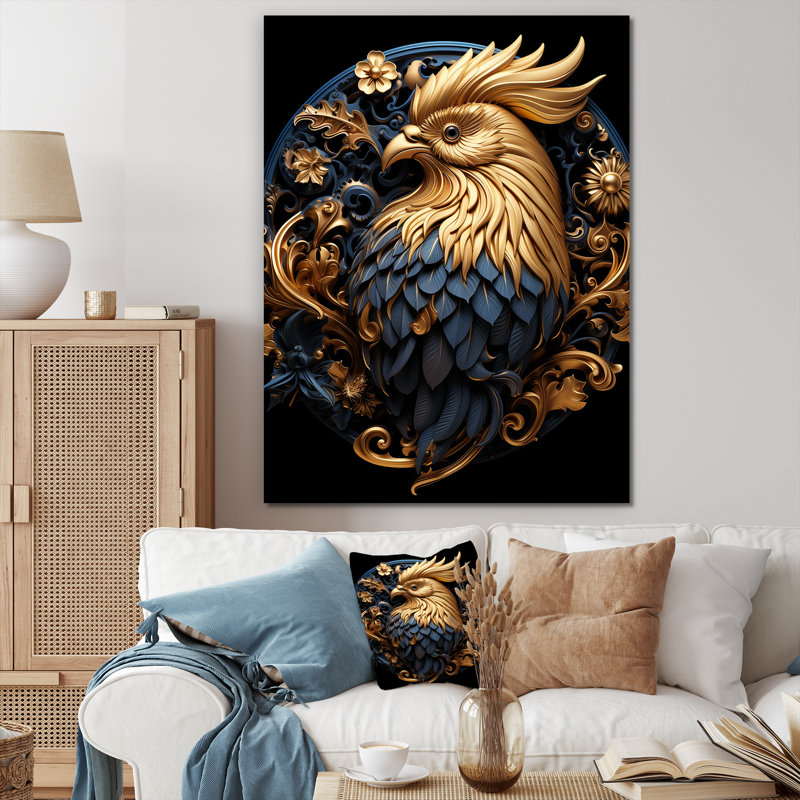 Baroque coq collage - art mural de poulet, Toile tendue, 40" H x 30" W