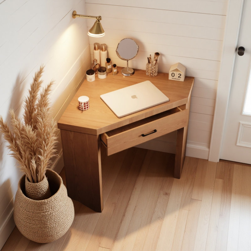Solid wood corner L-shaped desk, 29.52" H x 31.49" W x 31.49" D