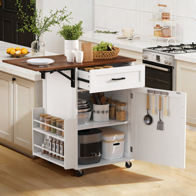 39.3" Farmhouse Kitchen Island With Drop Leaf