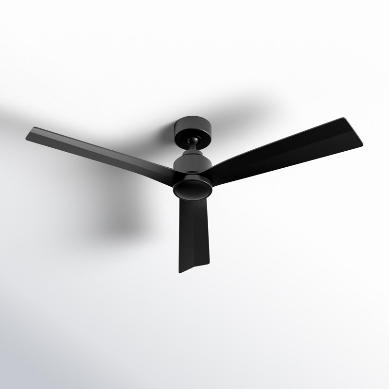 52" Smart Home Compatible 3 Blade Smart Ceiling Fan with Remote, Matte Black, Without Light Kit
