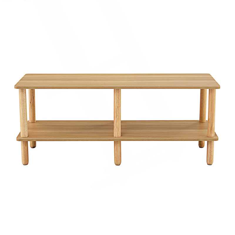 Meuble télé moderne à 2 niveaux, table de centre rectangulaire avec tablette de rangement ouverte, table de télévision