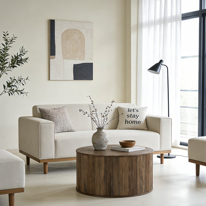Table basse 31,5 "en bois massif avec base cylindrique