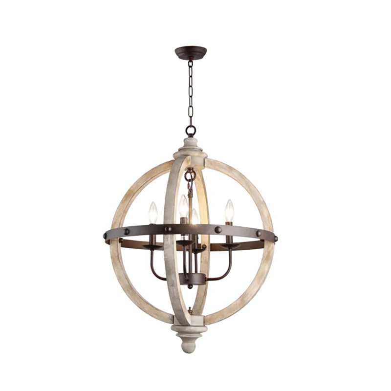 Luminaire suspendu sphère 4 lumières DEL Jeanelle avec détails en bois Jeanelle